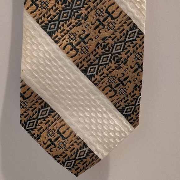 Grants Vintage 70s STYLISH TIE - Cream, Gold, Green - Picture 1 of 5